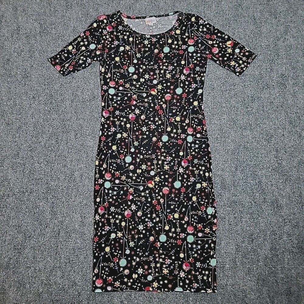 LuLaRoe Julia Midi Dress Navy Red Floral Stretch Size XXS